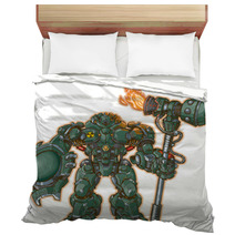 Robot Warrior W/ Shield And Hammer Vector Illustration Bedding 56722957