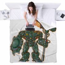 Robot Warrior W/ Shield And Hammer Vector Illustration Blankets 56722957
