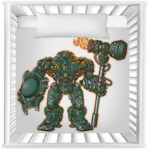 Robot Warrior W/ Shield And Hammer Vector Illustration Nursery Decor 56722957