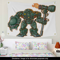 Robot Warrior W/ Shield And Hammer Vector Illustration Wall Art 56722957