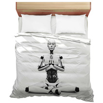 Robot Woman Meditating. Bedding 58593522