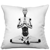 Robot Woman Meditating. Pillows 58593522