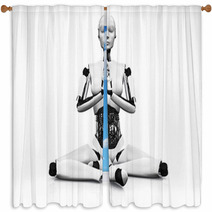 Robot Woman Meditating. Window Curtains 58593522