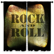 Rock And Roll Music, Old Rusty Wall Background Window Curtains 59993571