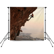 Rock Climber At Sunset, Kalymnos Island, Greece Backdrops 46068893