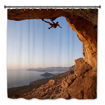 Rock Climber At Sunset, Kalymnos Island, Greece Bath Decor 45663312