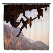 Rock Climber At Sunset, Kalymnos Island, Greece Bath Decor 60439707
