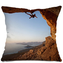 Rock Climber At Sunset, Kalymnos Island, Greece Pillows 45663312