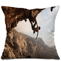Rock Climber At Sunset, Kalymnos Island, Greece Pillows 46067639