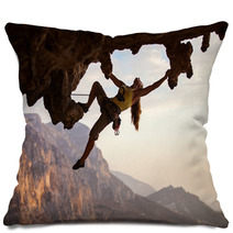 Rock Climber At Sunset, Kalymnos Island, Greece Pillows 60439707
