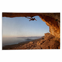Rock Climber At Sunset, Kalymnos Island, Greece Rugs 45663312
