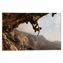 Rock Climber At Sunset, Kalymnos Island, Greece Rugs 46067639