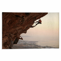 Rock Climber At Sunset, Kalymnos Island, Greece Rugs 46068893