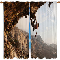 Rock Climber At Sunset, Kalymnos Island, Greece Window Curtains 46067639