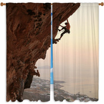 Rock Climber At Sunset, Kalymnos Island, Greece Window Curtains 46068893