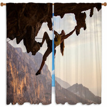 Rock Climber At Sunset, Kalymnos Island, Greece Window Curtains 60439707
