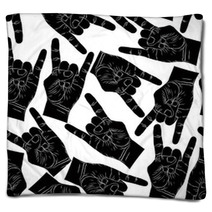 Rock Hands Seamless Pattern Rock Metal Rock And Roll Music St Blankets 89062121