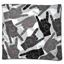 Rock Hands Seamless Pattern Rock Metal Rock And Roll Music St Blankets 89066066