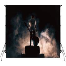 Rock Musician And Large Guitar A Lot Of Smoke Backdrops 87171147