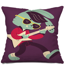 Rockabilly Bunny Playing Guitar Pillows 105108374