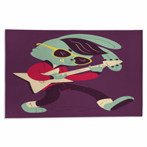 Rockabilly Bunny Playing Guitar Rugs 105108374