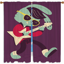Rockabilly Bunny Playing Guitar Window Curtains 105108374