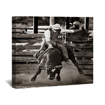 Rodeo Cowboy Bull Riding - Converted With Added Grain Wall Art 3668216