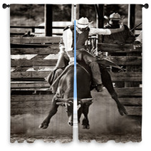 Rodeo Cowboy Bull Riding - Converted With Added Grain Window Curtains 3668216