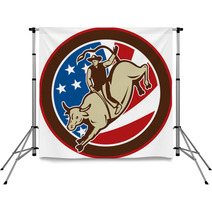 Rodeo Cowboy Bull Riding With American Flag Backdrops 24584290