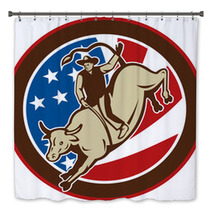 Rodeo Cowboy Bull Riding With American Flag Bath Decor 24584290