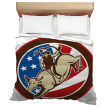 Rodeo Cowboy Bull Riding With American Flag Bedding 24584290