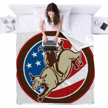 Rodeo Cowboy Bull Riding With American Flag Blankets 24584290