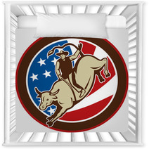 Rodeo Cowboy Bull Riding With American Flag Nursery Decor 24584290