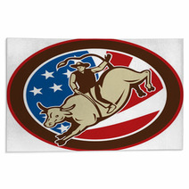Rodeo Cowboy Bull Riding With American Flag Rugs 24584290