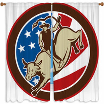 Rodeo Cowboy Bull Riding With American Flag Window Curtains 24584290