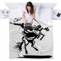 Rodeo Cowboy Riding A Bucking Bronco Blankets 5343986