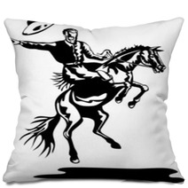 Rodeo Cowboy Riding A Bucking Bronco Pillows 5343986