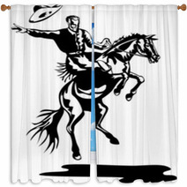 Rodeo Cowboy Riding A Bucking Bronco Window Curtains 5343986