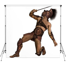 Roman Gladiator - Murmillo Type In Defensive Pose Backdrops 66549830