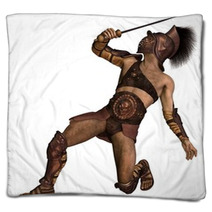 Roman Gladiator - Murmillo Type In Defensive Pose Blankets 66549830