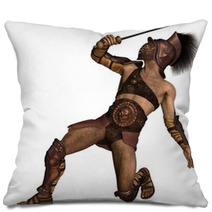 Roman Gladiator - Murmillo Type In Defensive Pose Pillows 66549830
