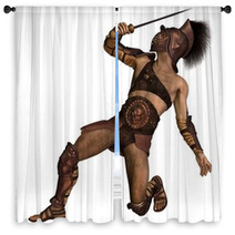 Roman Gladiator - Murmillo Type In Defensive Pose Window Curtains 66549830