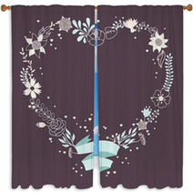 Romantic Background Of Various Flowers In Retro Style. Window Curtains 58985741