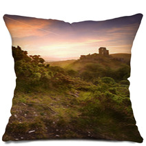 Romantic Fantasy Magical Castle Ruins Against Stunning Vibrant S Pillows 33400510