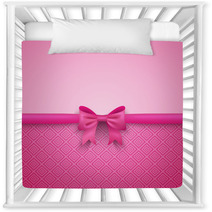 Romantic Vector Pink Background With Cute Bow And Pattern Nursery Decor 71383987