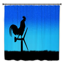 Roosters Crow Stand On A Wind Turbine. In The Morning Sunrise Ba Bath Decor 89689249
