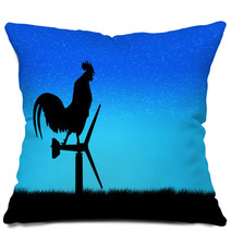 Roosters Crow Stand On A Wind Turbine. In The Morning Sunrise Ba Pillows 89689249