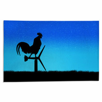 Roosters Crow Stand On A Wind Turbine. In The Morning Sunrise Ba Rugs 89689249