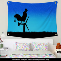 Roosters Crow Stand On A Wind Turbine. In The Morning Sunrise Ba Wall Art 89689249