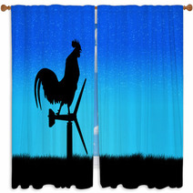 Roosters Crow Stand On A Wind Turbine. In The Morning Sunrise Ba Window Curtains 89689249